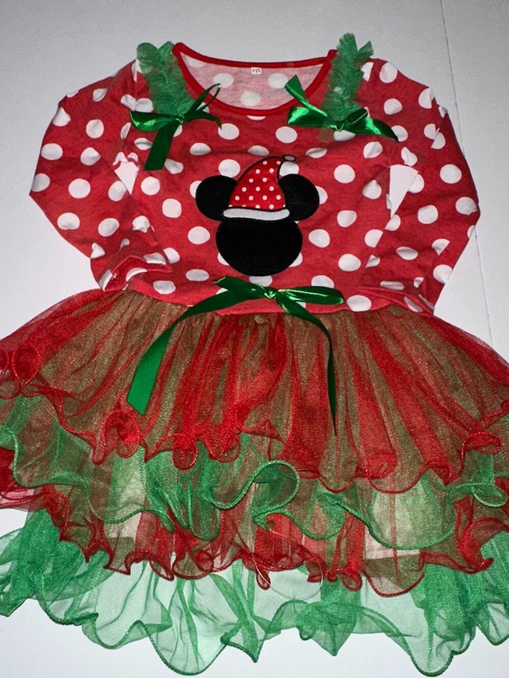 DISNEY MICKEY MINNIE MOUSE CHRISTMAS DRESS size 5 girls red & green polkadots